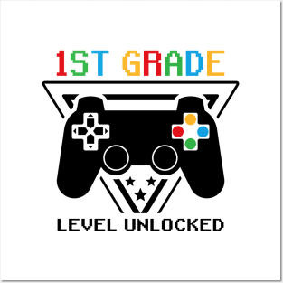 1st Grade Level Unlocked First Day of School Video Gamer Posters and Art